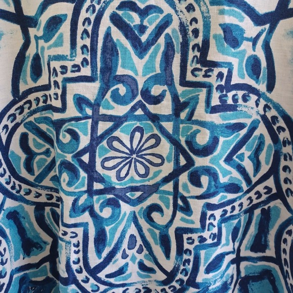 Chicos Linen Kimono Jacket Blue White Geometric Print Open Front - Picture 5 of 8